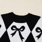 Bow Pattern Long Sleeve Contrast Sweater - DAVERRI FASHIONS
