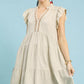 Umgee oatmeal linen tiered baby doll dress with ruffles and beading