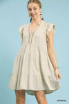 Umgee oatmeal linen tiered baby doll dress with ruffles and beading