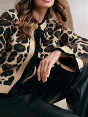 Leopard Print Bow-Tie Front Cropped Cardigan | Cardigans Daverri Fashions