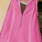 Vibrant pink half-zipped hooded sleeveless romper dress with drawstring hood