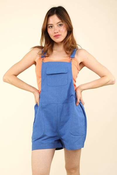 VERY J Adjustable Suspender Overalls with Pockets Royal Blue Shortalls