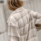 Daverri Plaid Removable Hood Beige Brown Button-Up Shacket