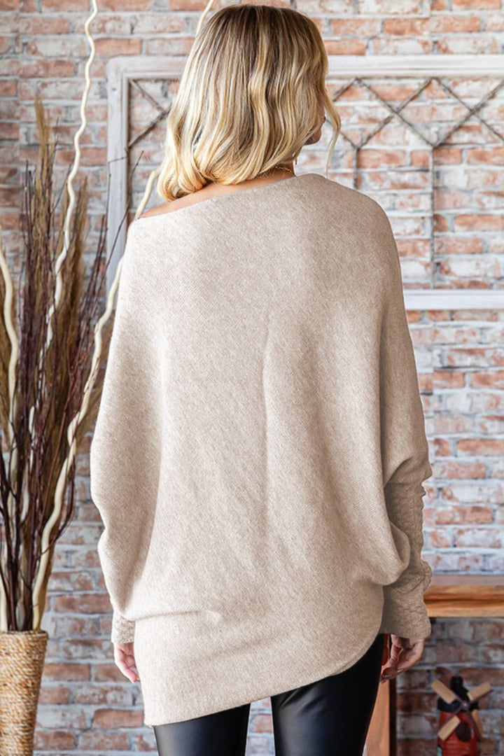 Oat Asymmetrical Hem Dolman Sleeve Sweater Tops