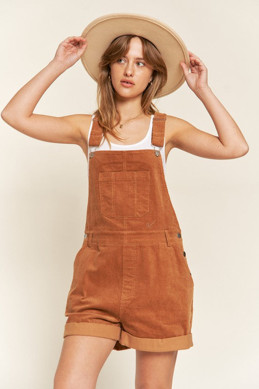 Adjustable Shoulder Straps Corduroy Shortalls Shortalls