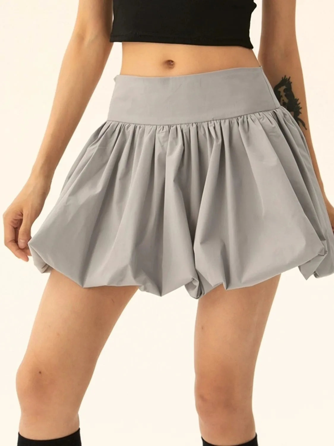 Ruched Bubble Hem Mini Skirt | Skirts Daverri Fashions