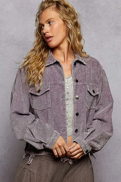 POL Button Down Corduroy Trucker Jacket - DAVERRI FASHIONS