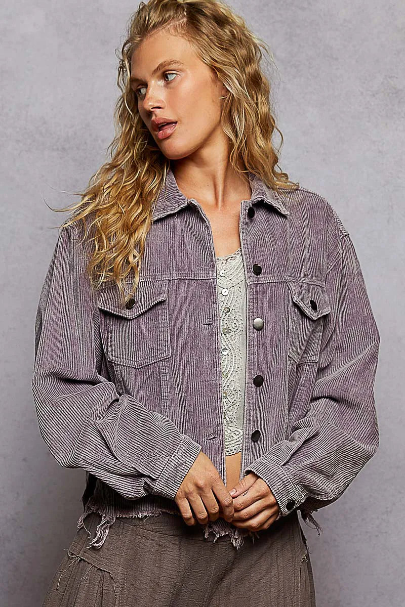 POL Button Down Corduroy Trucker Jacket Lilac Jackets