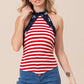 BiBi Stripe Jersey with Star Halter Neck with Tie Back Tops