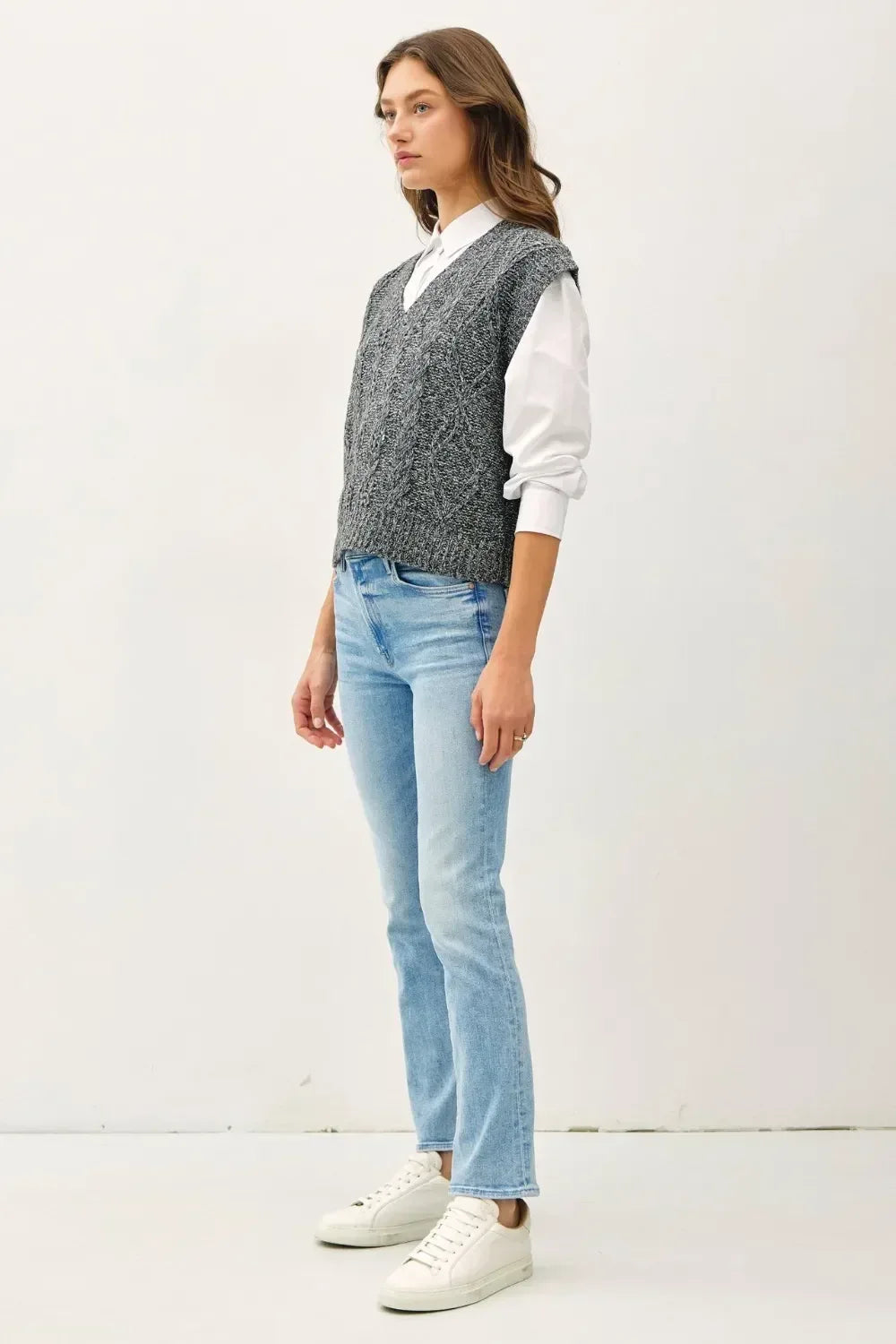 Be Cool Cable Knit V-Neck Sweater Vest - DAVERRI FASHIONS
