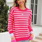 Angel Wings Warm Spice Striped Round Neck Sweater - DAVERRI FASHIONS
