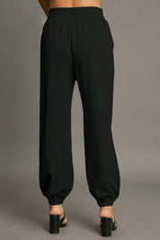 Umgee Drawstring Jogger Pants with Front Seam Detail Black | Sweatpants Daverri Fashions