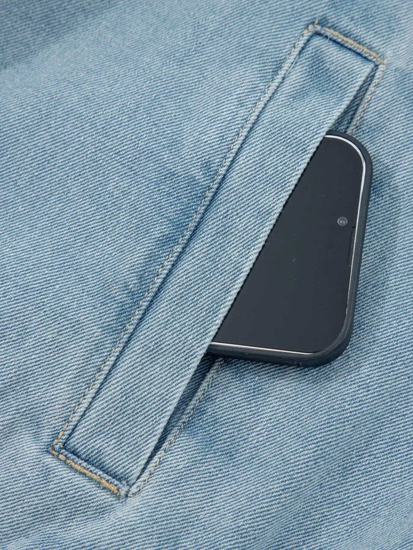 Elastic Edge Collared Zip Up Denim Jacket With Pocket - DAVERRI FASHIONS