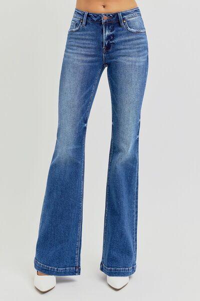 RISEN Full Size Low Rise Flare Jeans with Pockets - DAVERRI FASHIONS