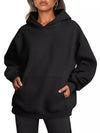 Black oversized kangaroo pocket long sleeve hoodie with drawstring hood