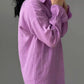 Soft lavender textured cotton blouse with collared flounce sleeves