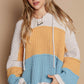 POL Color Block Long Sleeve Hooded Sweater Blue Mustard Multi
