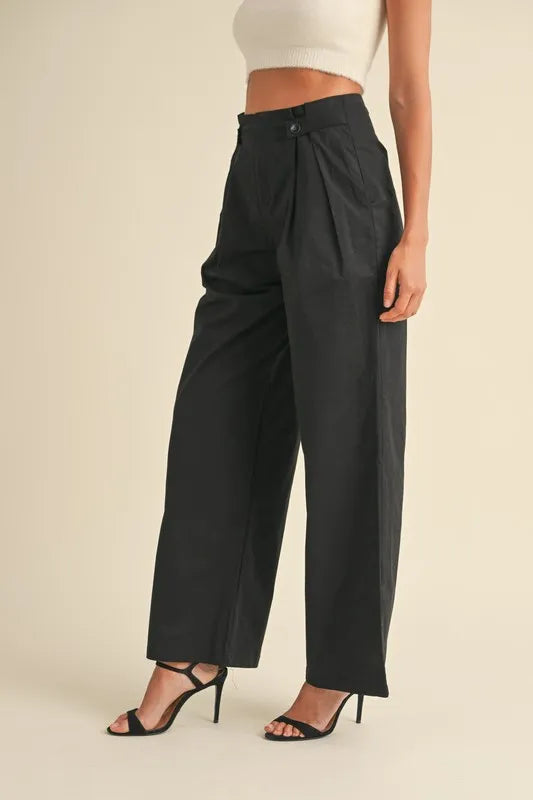 MABLE High Waist Front Pleated Detail Wide Leg Pants Pants