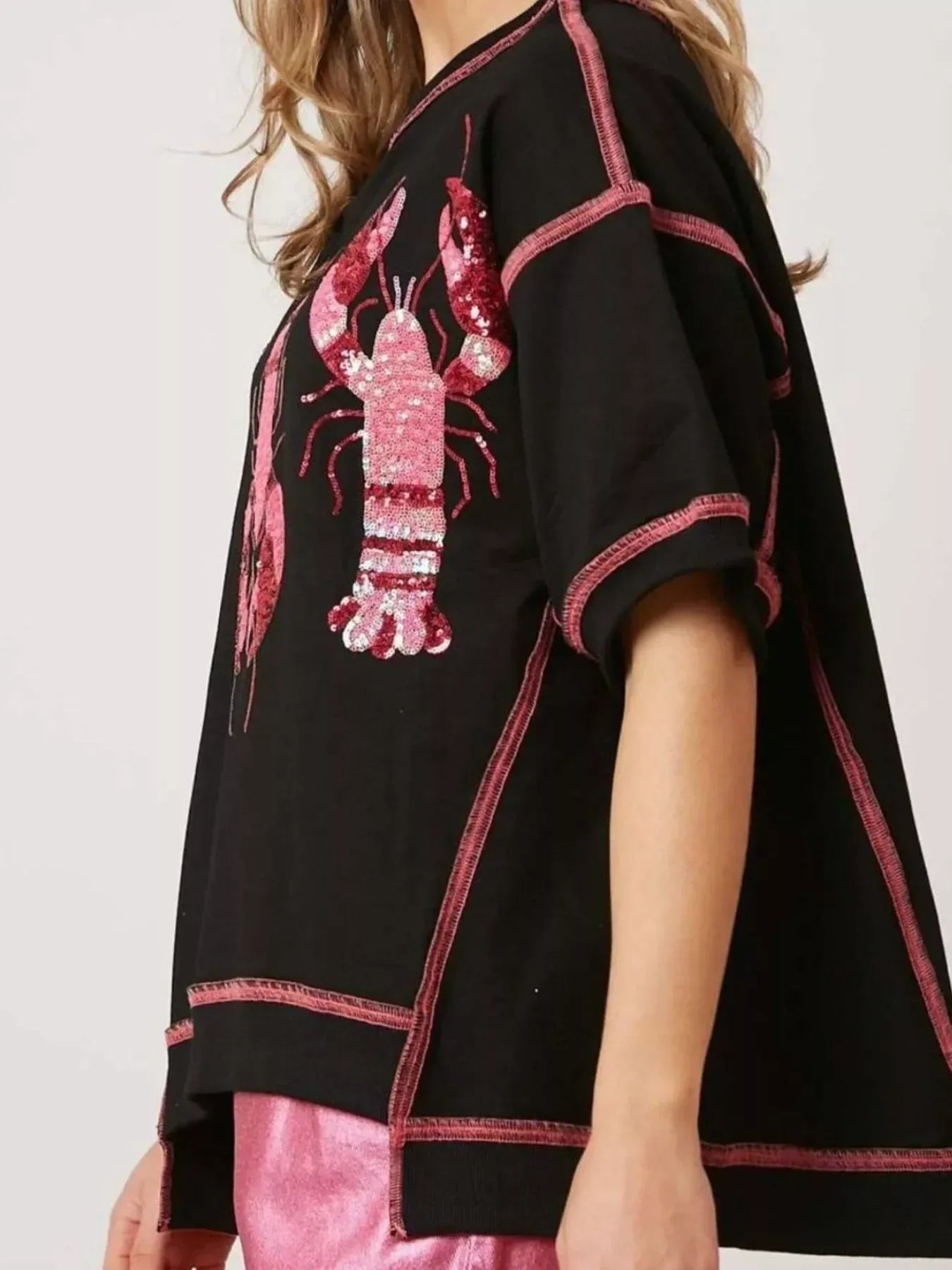 Sequin Lobster Half Sleeve T-Shirt - DAVERRI FASHIONS