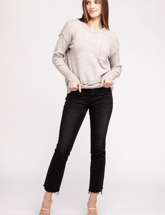 Zenana Hi-Low Hem Round Neck Sweater Sweaters