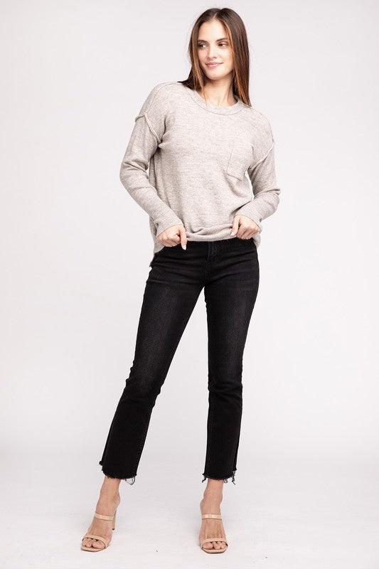 Zenana Hi-Low Hem Round Neck Sweater Sweaters