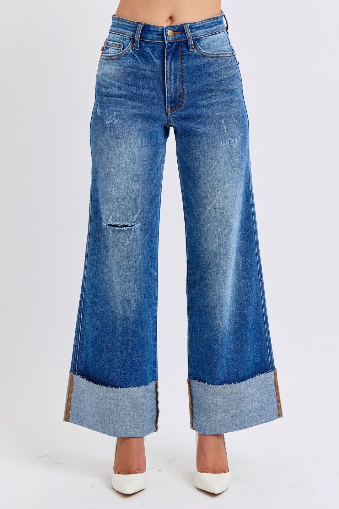 Judy Blue Full Size Distressed High Waist Wide Leg Jeans Jeans