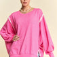 Vibrant pink Davi & Dani oversized knit top with white trim, size M
