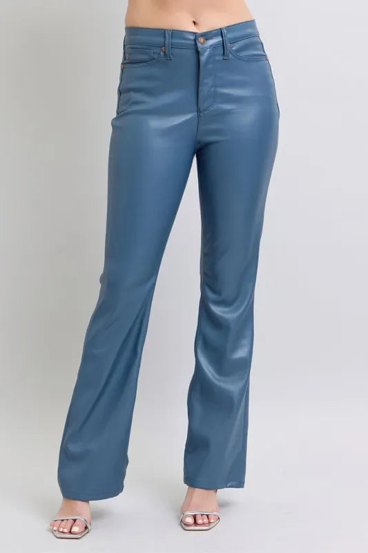 Judy Blue Full Size High Waist Tummy Control Faux Leather Bootcut Pants Plus Size BLUE