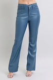 Judy Blue Full Size High Waist Tummy Control Faux Leather Bootcut Pants Plus Size - DAVERRI FASHIONS