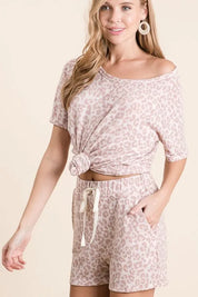 BiBi Leopard Terry Shorts With Drawstring | Shorts Daverri Fashions