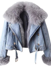 Full Size Faux Fur Collar Denim Jacket Plus Size | Jackets Daverri Fashions