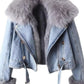 Full Size Faux Fur Collar Denim Jacket Plus Size - DAVERRI FASHIONS