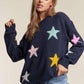 ADORA Dark Navy Stars Pattern Round Neck Drop Shoulder Sweater Dark Navy S Sweaters
