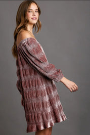 Umgee Off-Shoulder Balloon Sleeve Velvet Mini Dress | Daverri Fashions