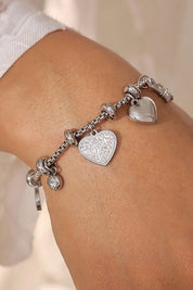 Silver One Size Titanium Steel Inland Zircon Heart Charm Bracelet | Bracelets Daverri Fashions