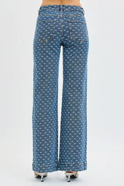 RISEN High Rise Wide Leg Bow Embroidered Jeans | Daverri Fashions