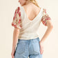 And The Why Full Size Floral Print Textured Sleeve Knit Top - DAVERRI FASHIONS