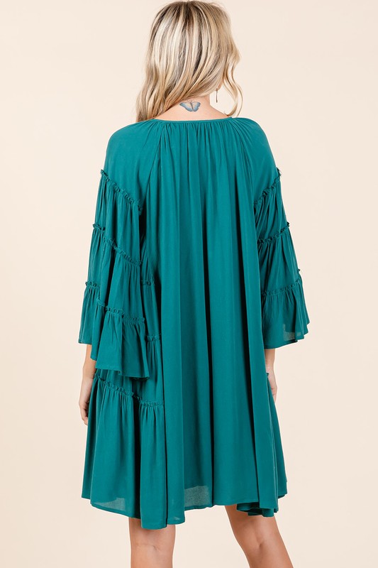 Mittoshop Frill Tie Neck Bell Sleeve Dress