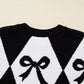 Bow Pattern Long Sleeve Contrast Sweater - DAVERRI FASHIONS
