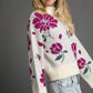 Umgee Floral Patterned Mock Neck Sweater - DAVERRI FASHIONS