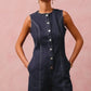 SO ME Button Up Front Washed Denim Sleeveless Romper DENIM Rompers