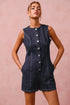 SO ME Button Up Front Washed Denim Sleeveless Romper DENIM Rompers