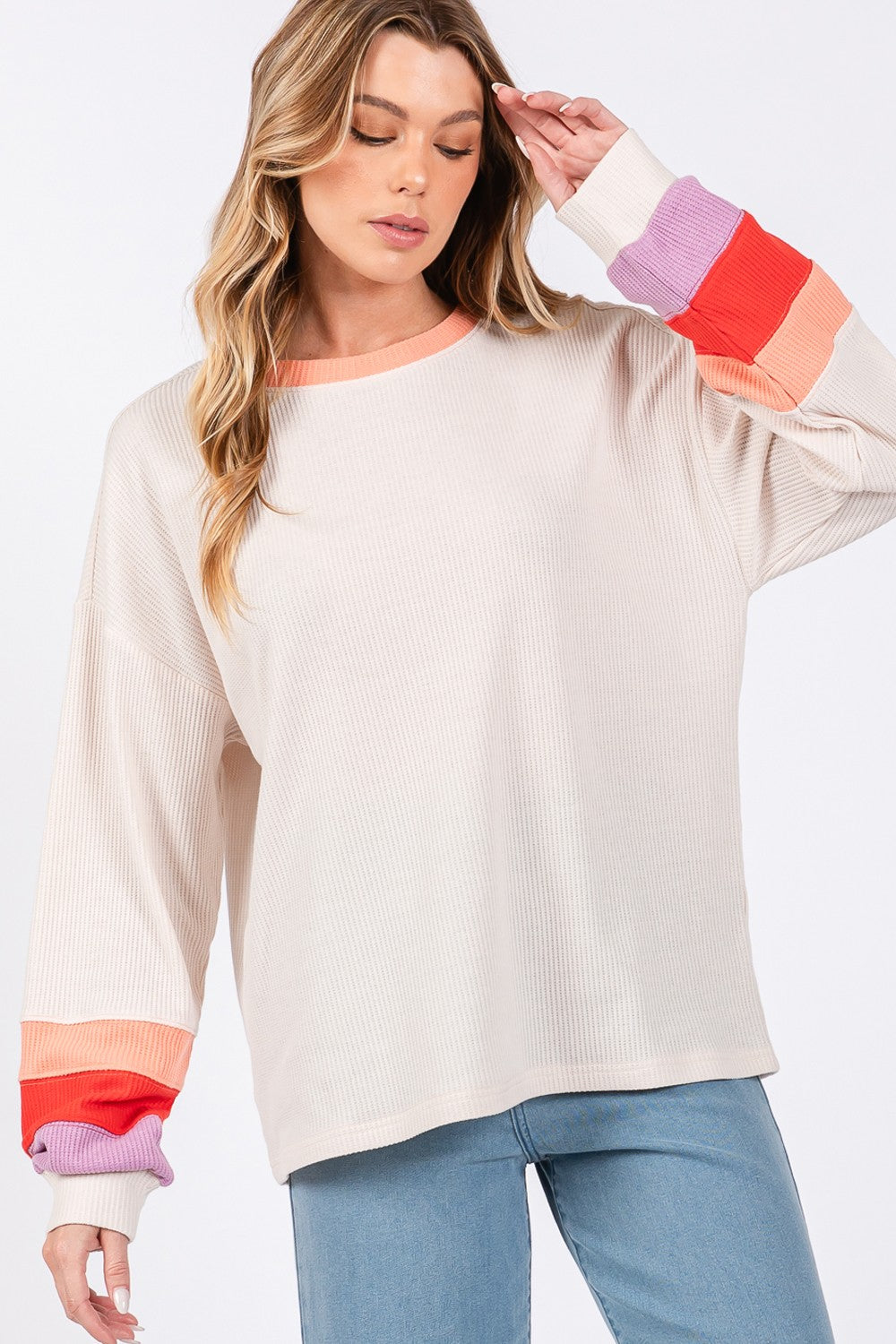 SAGE + FIG Color Block Waffle Knit T-Shirt T-Shirts