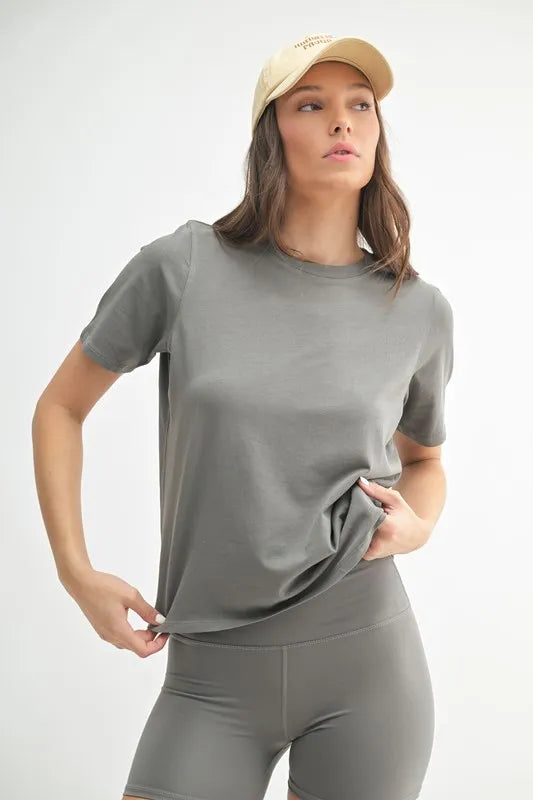 MONO B Round Neck Short Sleeve T-Shirt NEW PEWTER