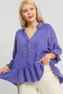 Umgee Plus Size Size Mineral Washed Cotton Gauze Top Electric Purple XL Tops