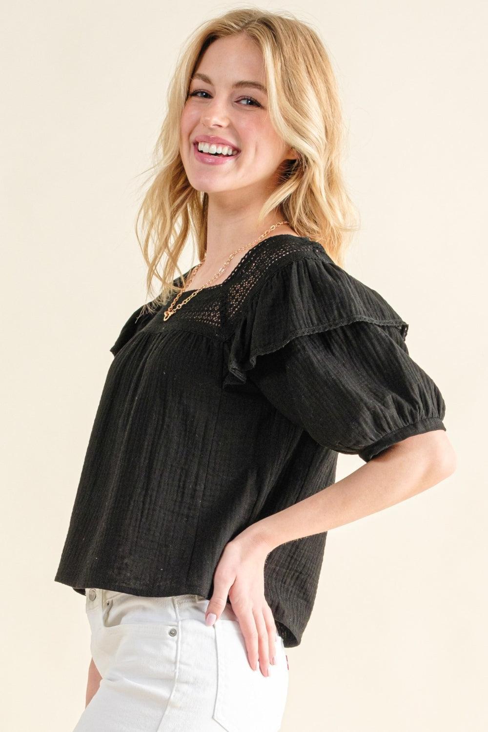 And The Why Square Neck Ruffled Blouse | Blouses Daverri Fashions