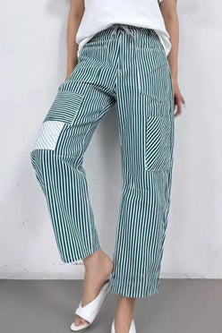 Daverri Striped Wide-Leg Pants in teal and white vertical stripes