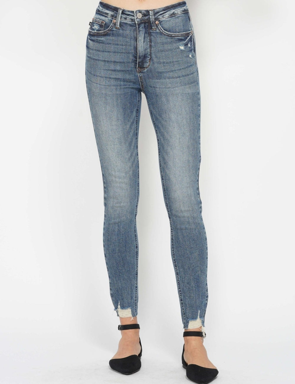 Medium Judy Blue Full Size Tummy Control Vintage Wash Hem Destroy Skinny Jeans | Daverri Fashions