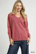 Umgee V-Neck High Low Hem Knit Top with Side Slit - DAVERRI FASHIONS