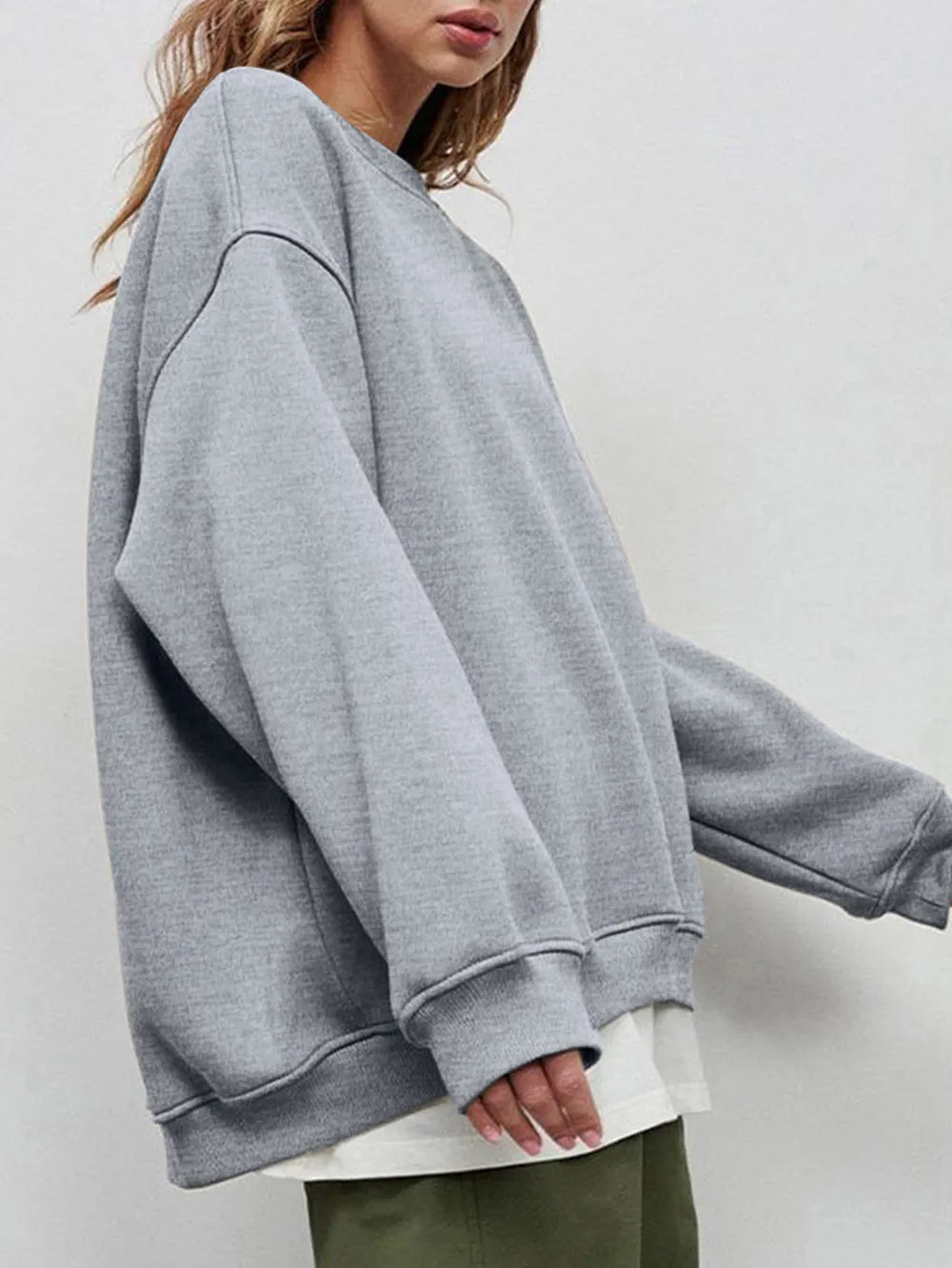 Round Neck Dropped Shoulder Long Sleeve Sweatshirt | Sweatshirts Daverri Fashions